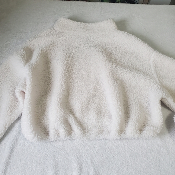 H&M White Teddy Sherpa Pullover Drawstring Quarter zip Swea… - Picture 8 of 11